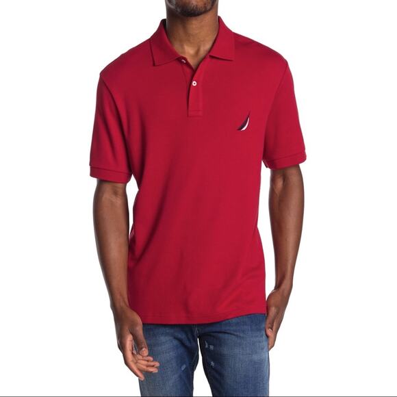 Nautica Knit Short Sleeve Polo Shirt - Red - Medium - Picture 2 of 9
